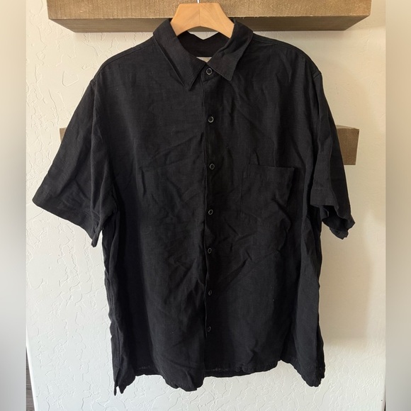 Tasso Elba|Men’s Black Linen/Silk casual button down Shirt,short sleeve•Size XL - Picture 2 of 10